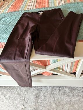 Calvin Klein Maroon Faux Leather Skinny Pants